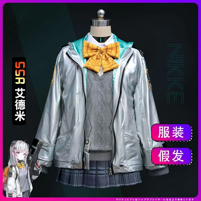 Game NIKKE Admi Cosplay Costume Wig Game Cos Nikke The Goddess of Victory Cosplay Admi Cosplay Silver Medium Long Hair+wig cap