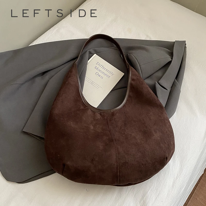 

LEFTSIDE Women large capacity PU Leather Shoulder Bag 2025 Winter Hobo Bag Luxury Designer Trend Simple Handbags and Purses