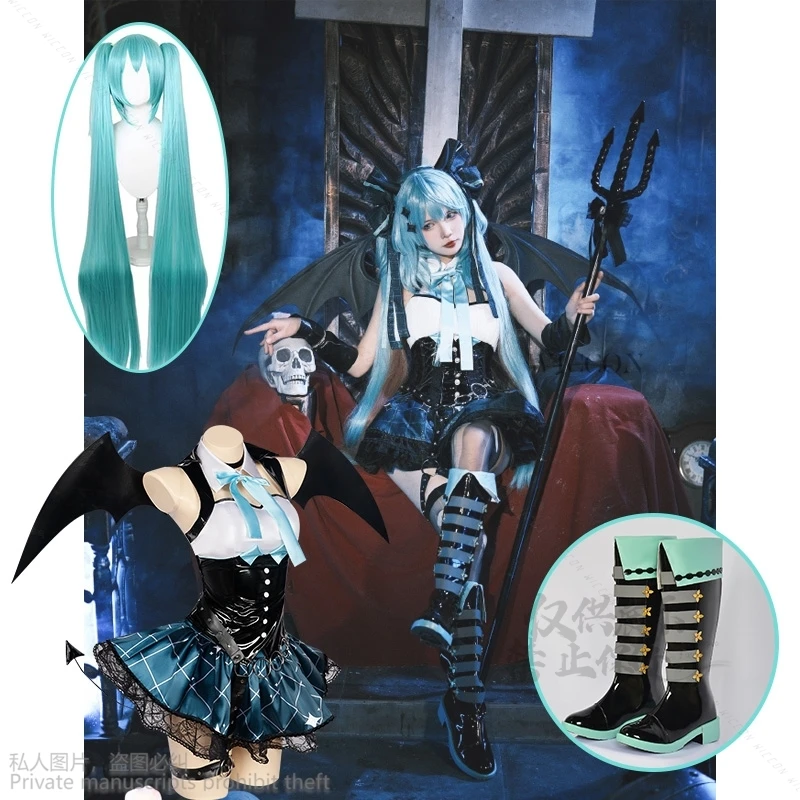 Disfraz de Cosplay del juego Demon Mikuuu Project Sekai para mujer, vestido de Halloween del diablo pequeño, peluca verde Lolita, uniforme Sexy de Anime para Halloween