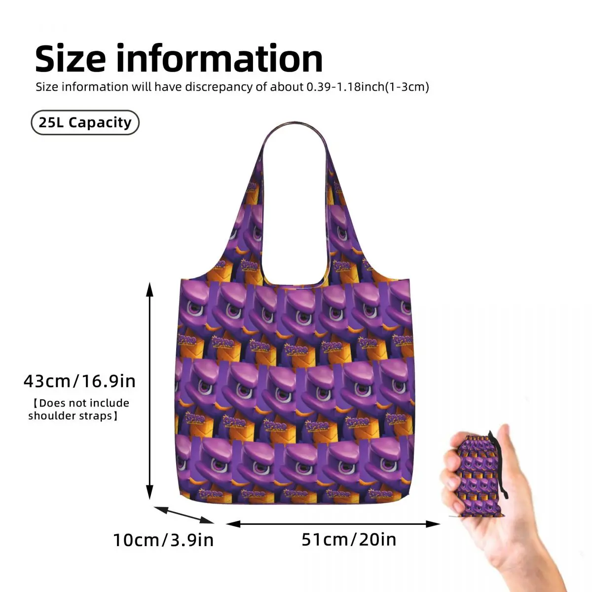 Spyro The Dragon Spyro Shopping Tote Bag Canvas Large Capacity Shoulder Bags Shopper Grocery Handbag for Women