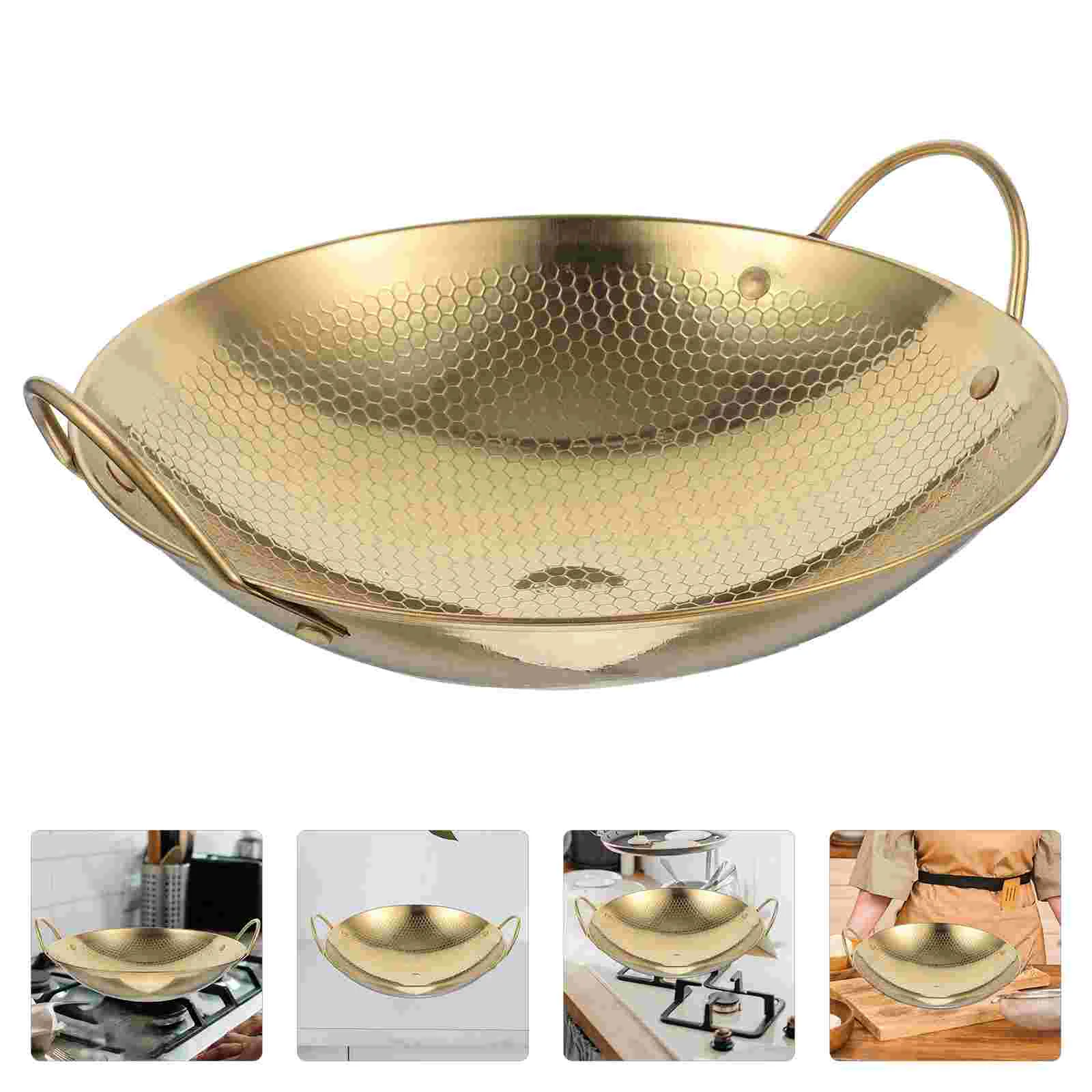 

Stainless Steel Wok Pan Cooking Pot with Handle Pans for Kitchen Metal Household Cookware