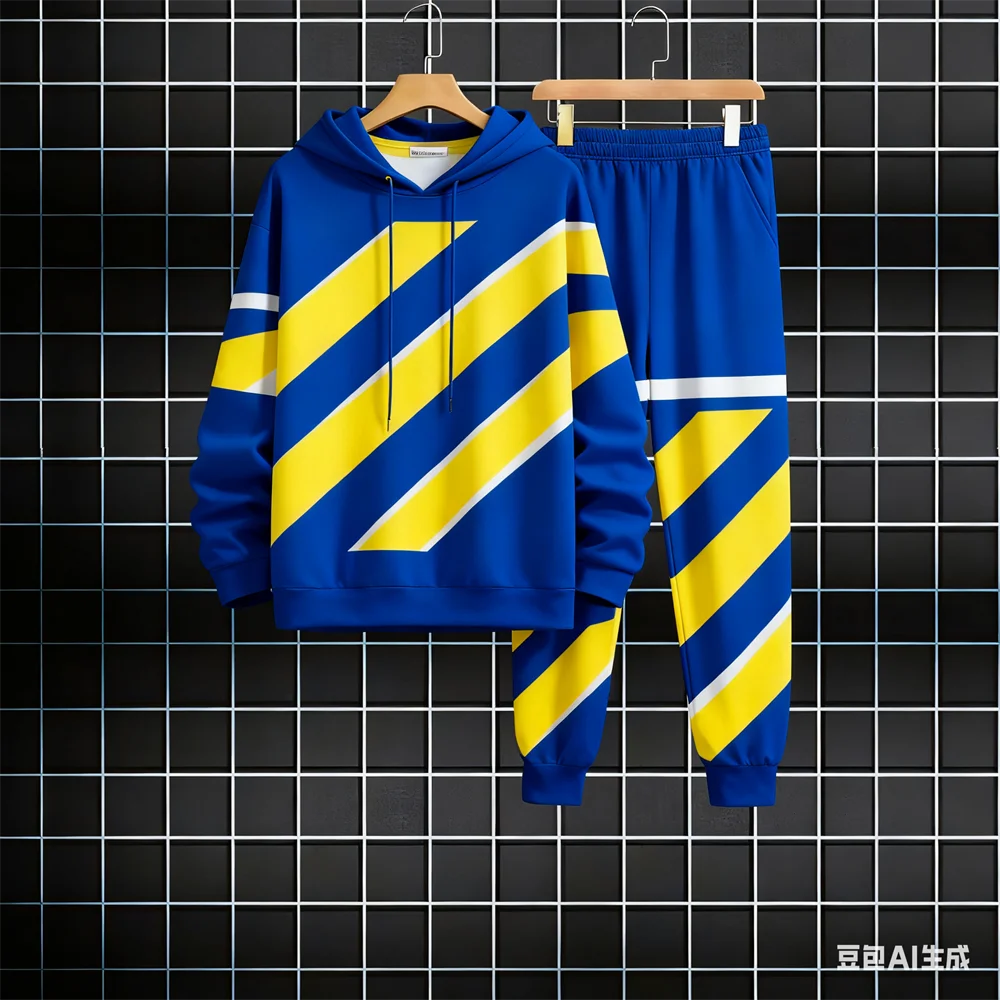 

Мужской свитшот с капюшоном, осенний комплект в полоску с принтом, мужской и женский комплект с капюшоном, мужская одежда, зимний спортивный комплект для отдыха