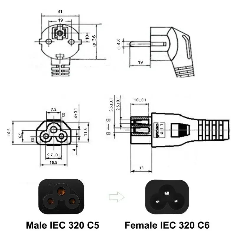 IEC320 C5 Cable EU Extension Cord 2 Pin Power Cord Power Supply Cable 220V For PC Computer Printer Sony Lenovo Samsung Adapter