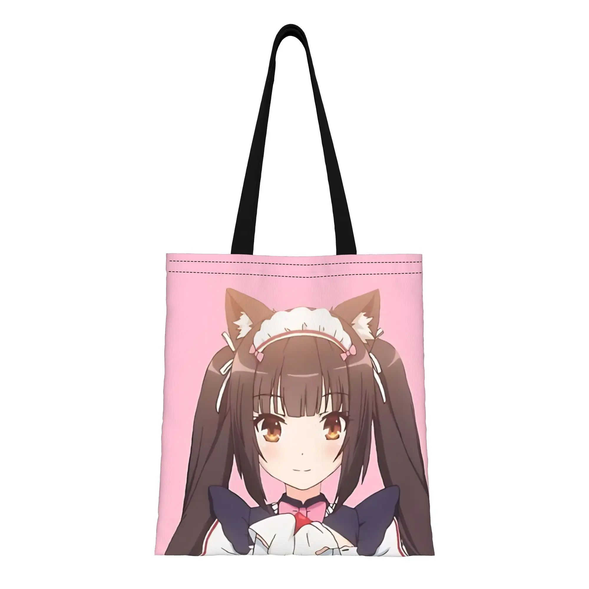 Nekopara cat ear anime girl Canvas Woman Tote Bag for Shopping Travel Outdoor Heavy Duty Shoulder Handbag