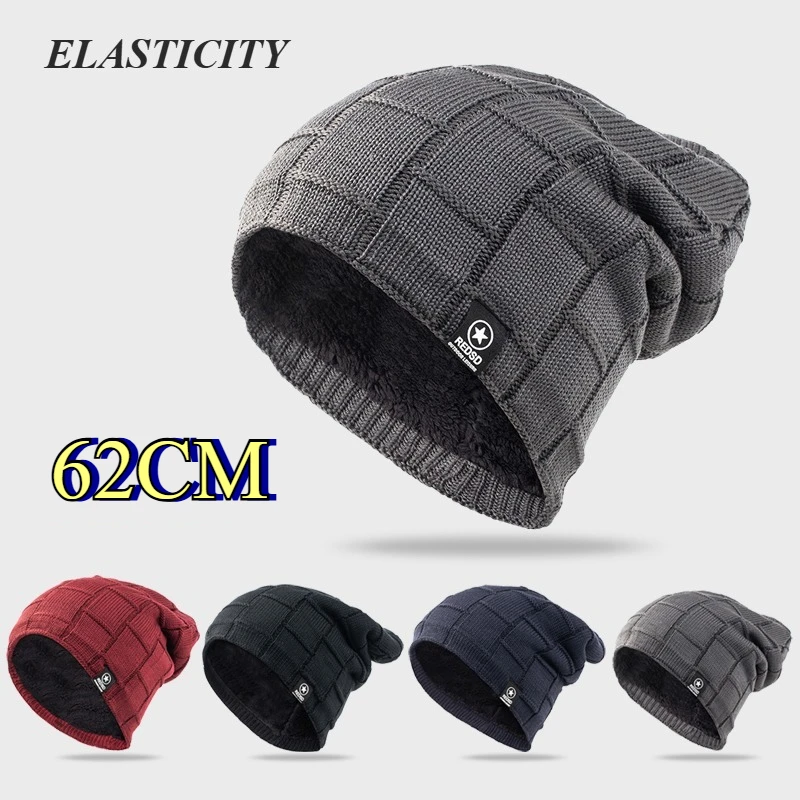 

Man Large Size Thick Bonnet Winter Outdoor Sports Warm Skullies Beanie Men Ear Protection Knit Cap Windproof Skiing Hats Gorro