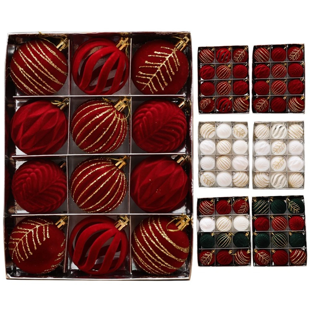 

12pcs 6cm Christmas Ball Ornaments Christmas Tree Home Party Decoration New Year Gift Christmas Spheres Pendant Velvet Balls