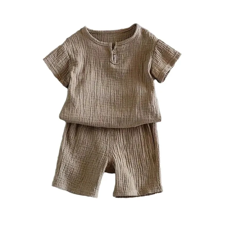 Conjunto de ropa de verano para niños, 2 uds., conjunto de ropa para bebés, conjunto de camisetas de algodón y lino para niñas y niños