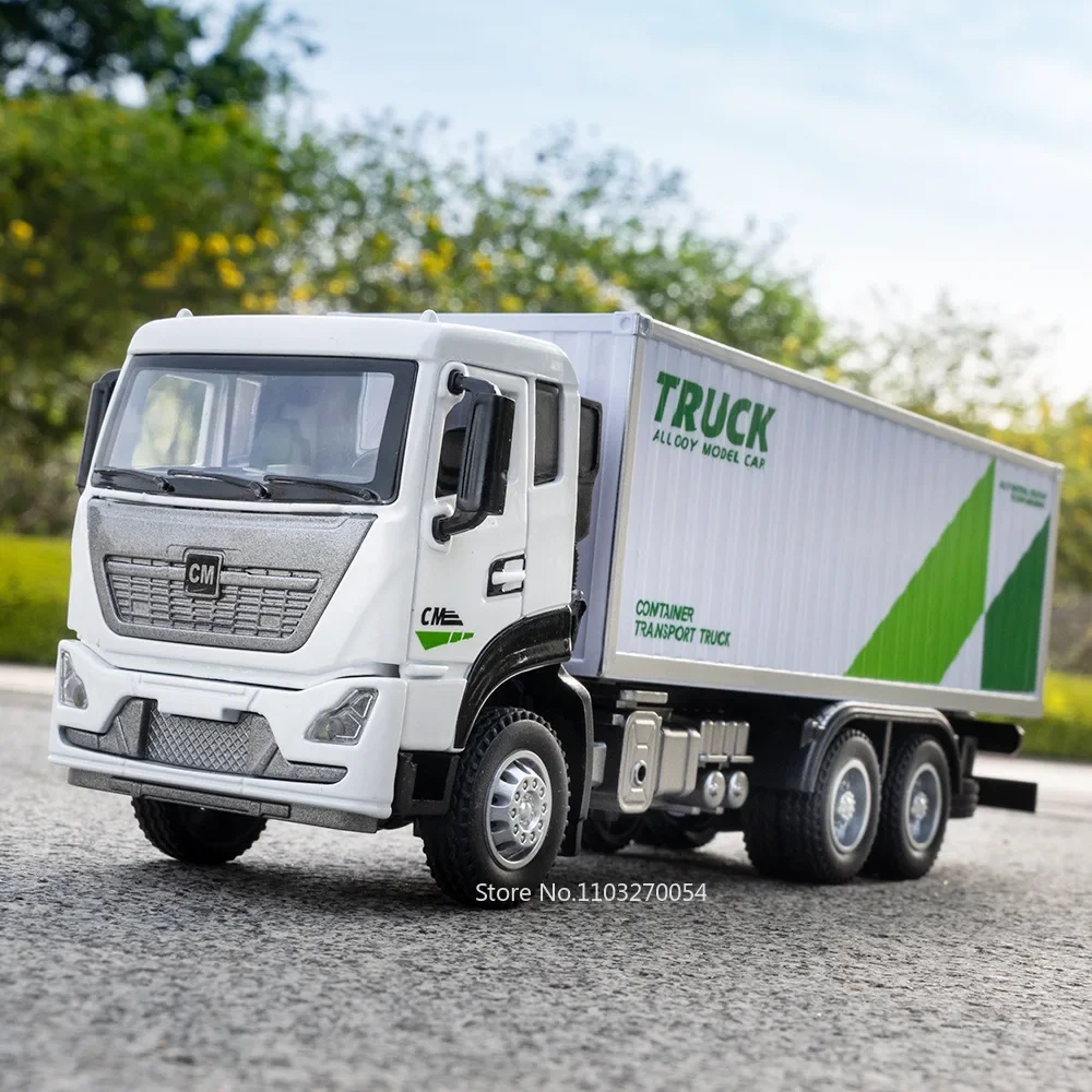 1:32 Container Transport Truck Alloy Diecast Model Toys Car Doors Opened Sound Light Pull Back Vehice Children's Puzzle Toy Gift