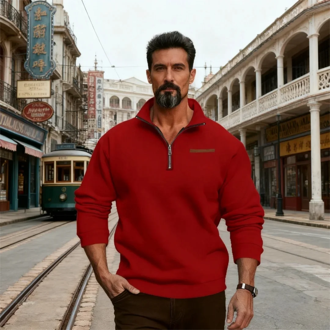 

Men's Big & Tall Half-Zip Mock Neck Sweatshirt - Heavyweight Solid Color Pullover for Casual Winter Wear