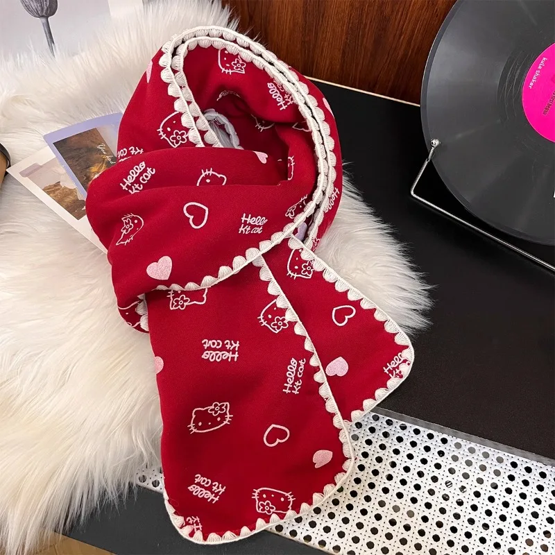 Kawaii шарф «Hello Kitty» с милым принтом в стиле аниме, вязаный универсальный комплект, женские аксессуары, теплая шея, украшение для прогулок, подарок для девочек, оптовая продажа