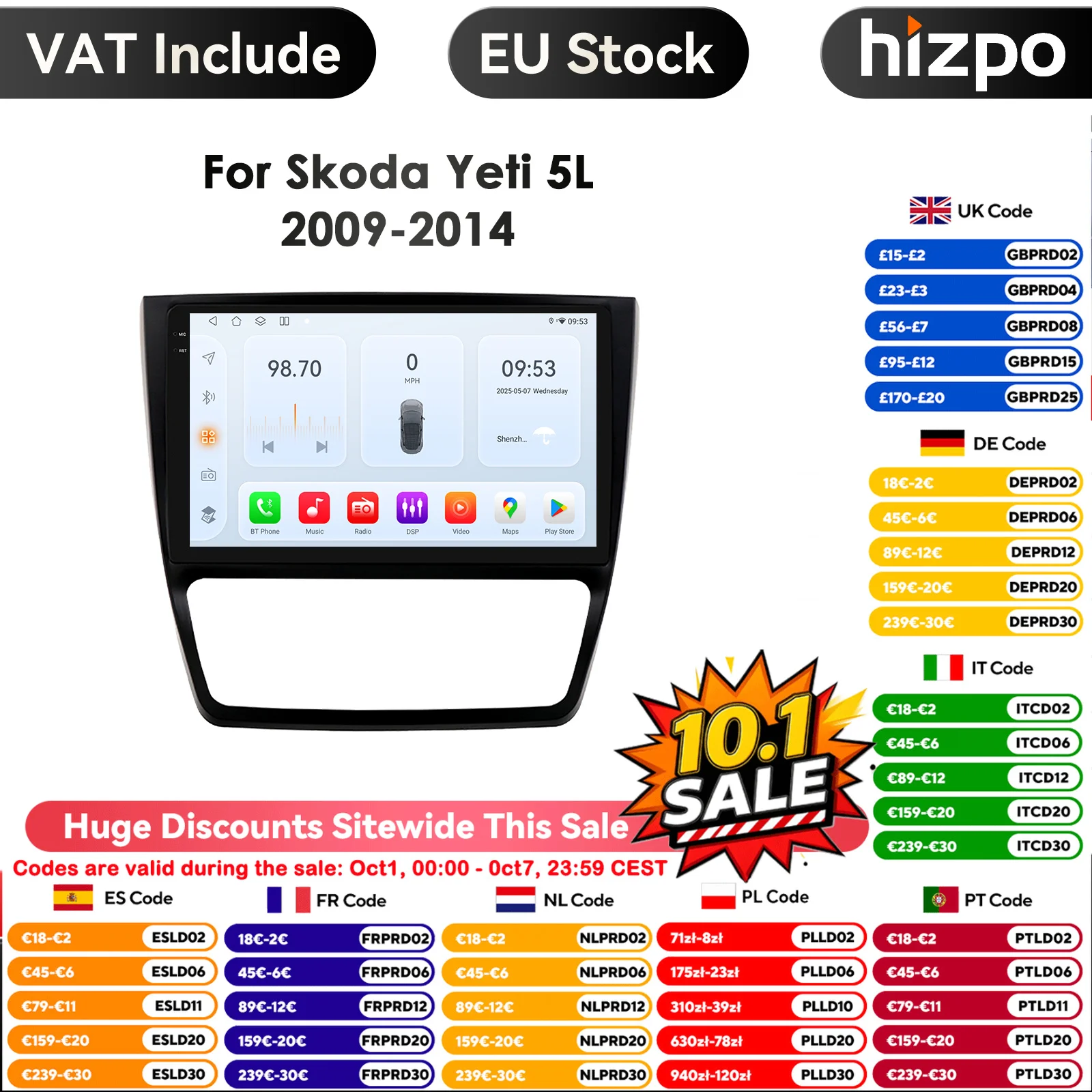 9 ''2din Android 14 4G DSP CarPlay Autoradio Multimidia Lettore Video per Skoda Yeti 5L 2009 - 2014 Nav GPS AI Sistema Intelligente