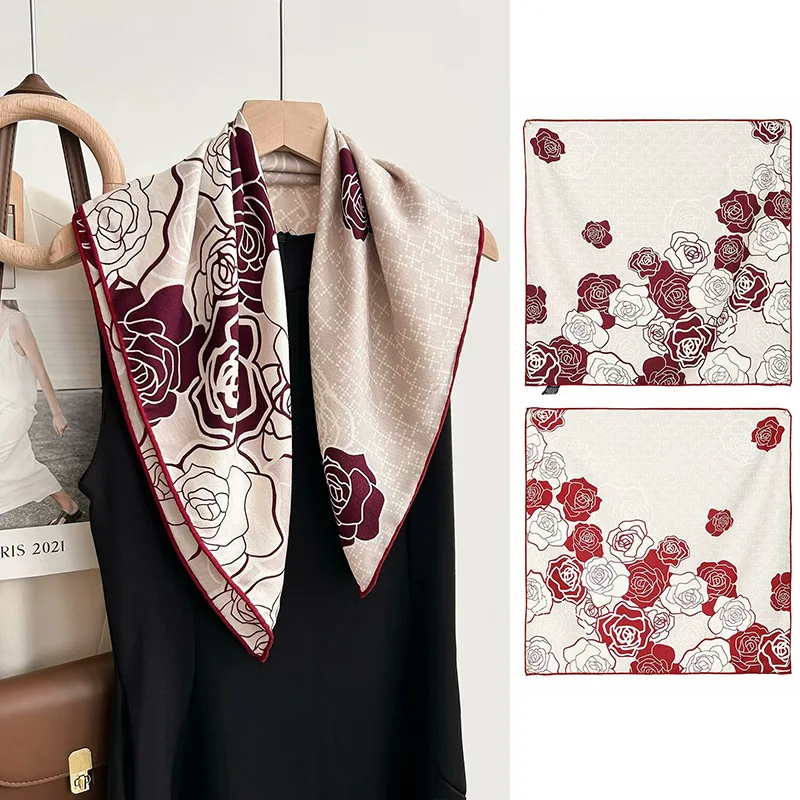 Wool Scarf Blended Double-Sided Flower with Different Colors Women's Autumn and Winter Clothing Matching