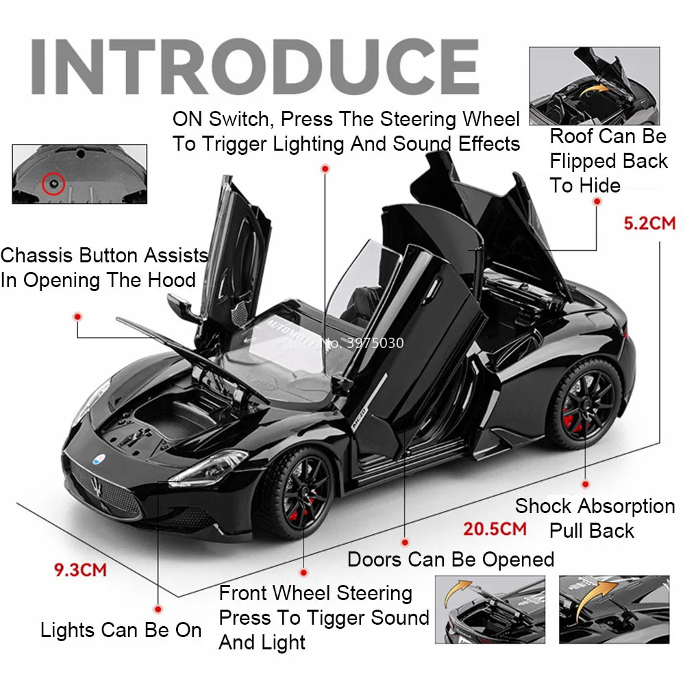 1:24 MC20 modèles miniatures jouets voitures avec son léger alliage moulé sous pression tirer véhicule pneus en caoutchouc Supercar garçons ornements cadeaux