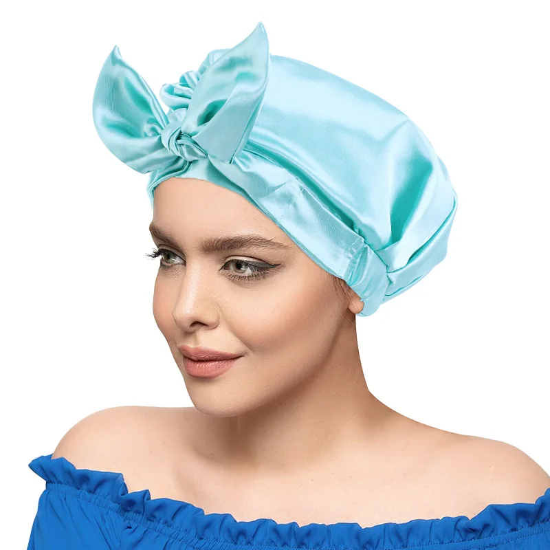 Gorro de ducha de lujo para mujer, gorro de baño impermeable reutilizable con lazo ajustable