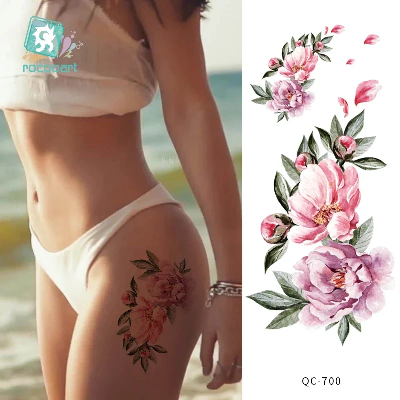 

Waterproof Temporary Tattoo Sticker Rose Flowers Leave Flash Tattoos Body Art Arm Fake Sleeve Tatoo Black Women Girls Wrist Taty