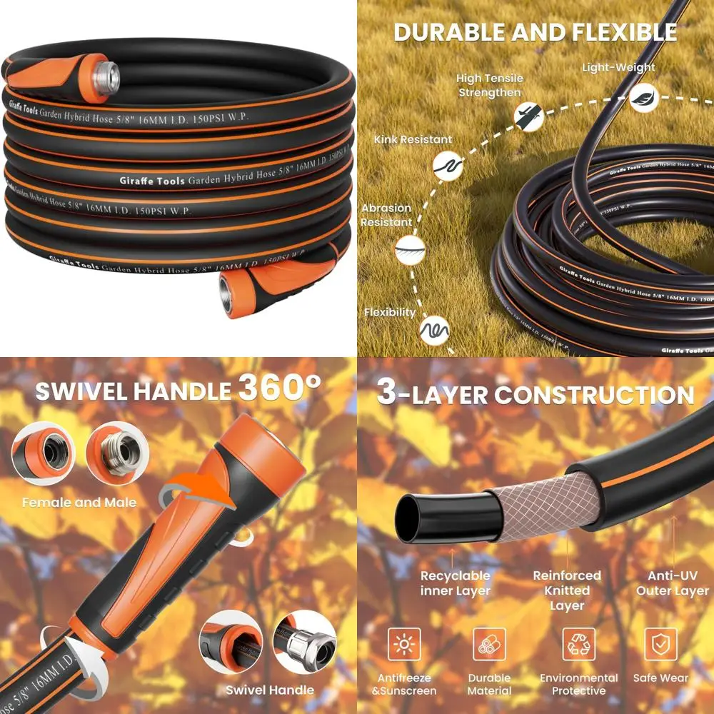 

Heavy-Duty 75ft Flexible Garden Hose, Lightweight Hybrid with Swivel Handle, Male to Female Connectors, Durable Water Hose for O