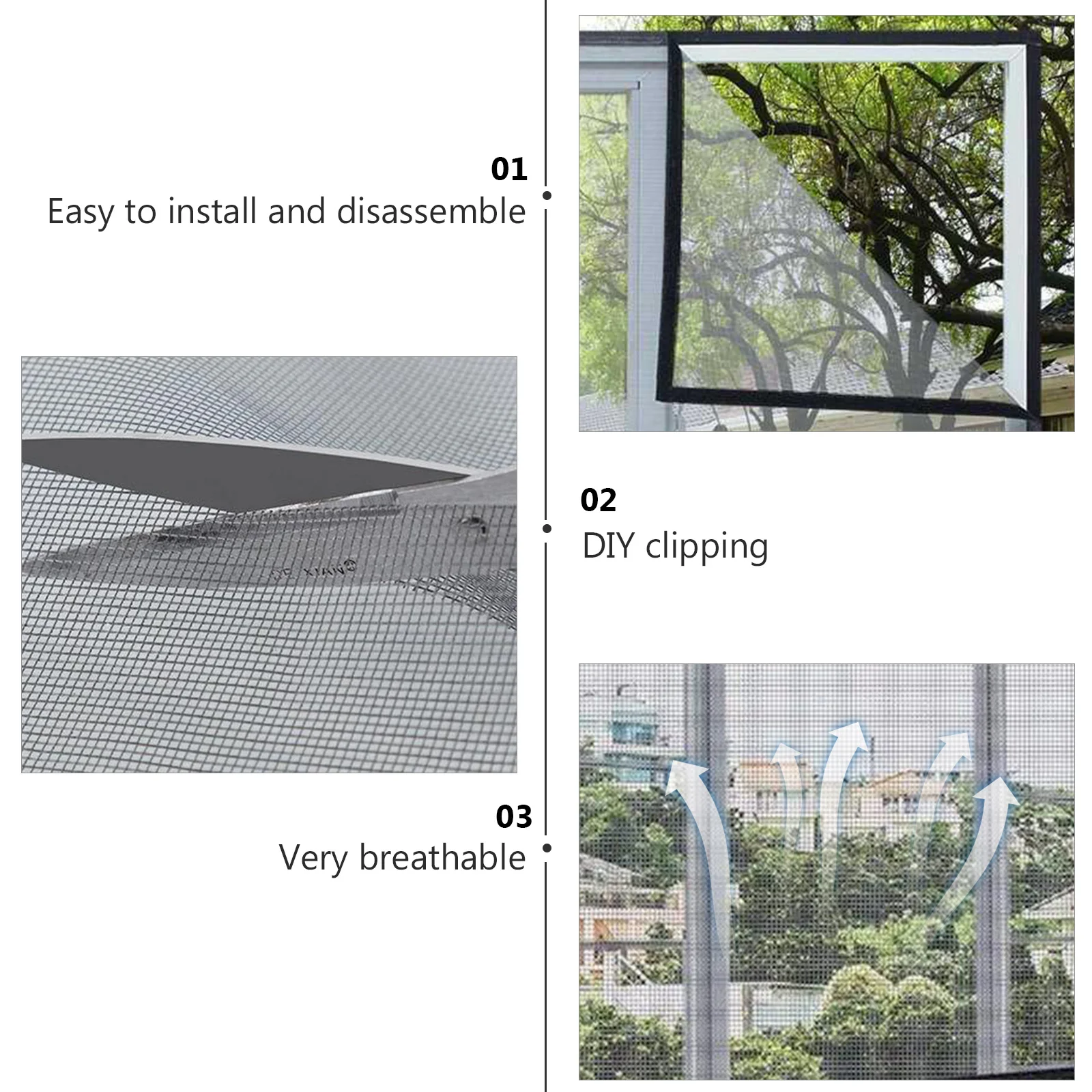 

Self-Adhesive Fly Screen Net Durable Fiberglass Window Screen Patch Easy Install Breathable Ventilated Net for Home