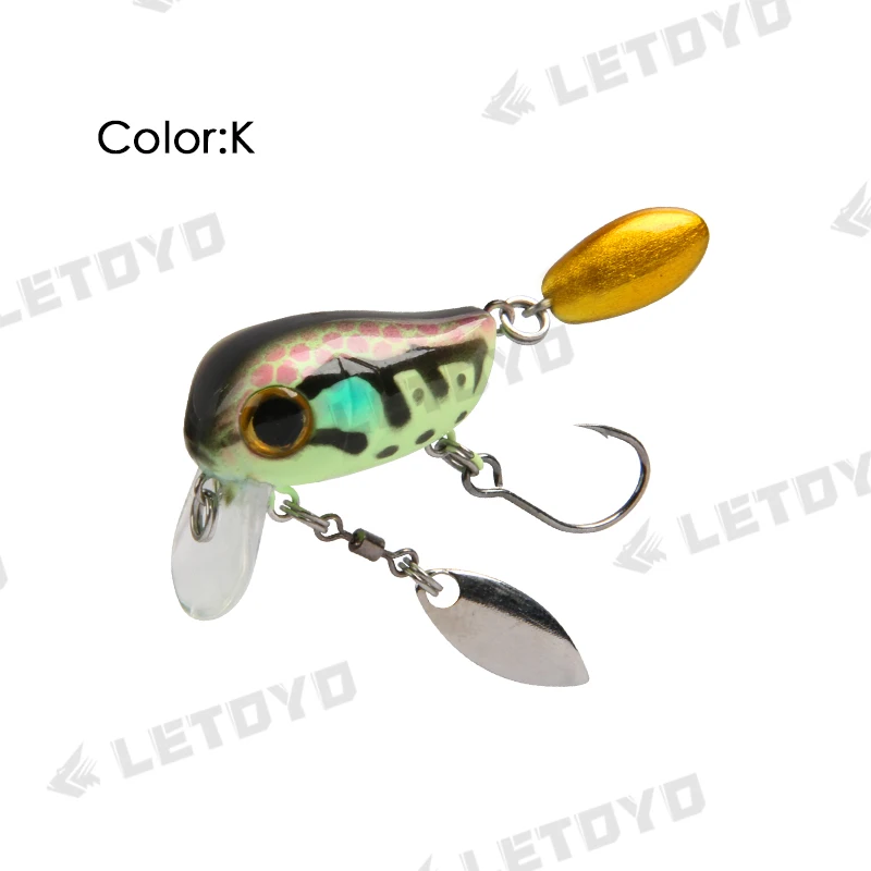 LETOYO Schwimmende Mikro-Kurbelköder, 30 mm, 2 g, künstliche Oberfläche, Wake-Köder, Kurbel-Wobbler mit Löffel, Angelköder für Forellenbarsch