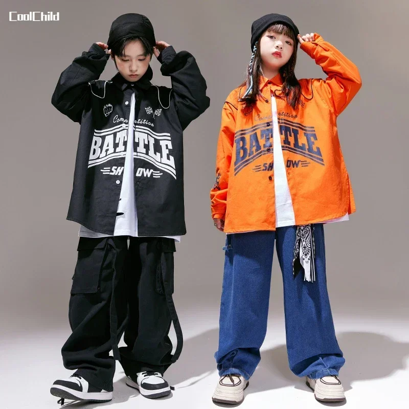 Hip Hop Girls Cool Shirt Loose Jeans Boys Jazz Jacket Cargo Pants Children Streetwear Costumes Kids Street Dance Clothes Sets