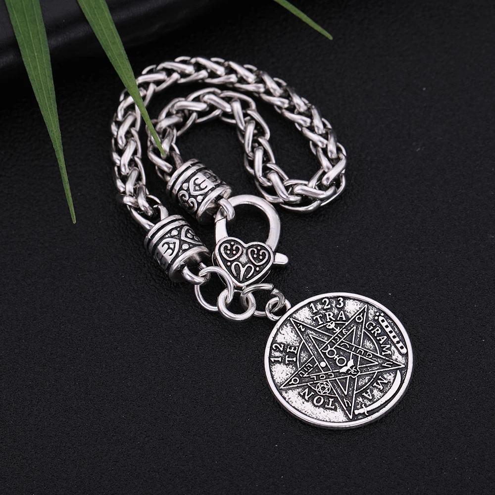 Dreamtimes Ancient Hebrew Esoteric Pentagram Name of God Charm Wheat Chain Bracelet Blessing Jewelry for Men Women Gifts