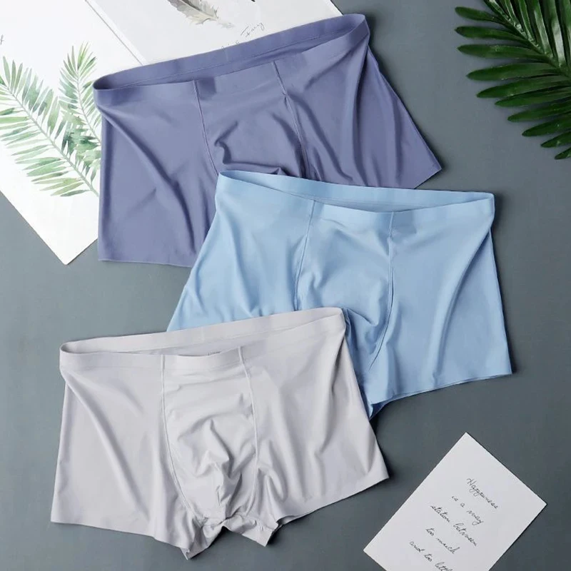 4 Pcs/Lot Men's Ice Silk Sexy Seamless Ultra-thin Boxer Briefs Shorts Underwear Underpants Male Breathable Panties