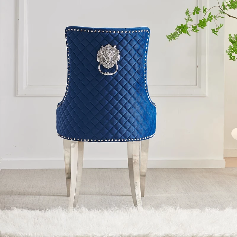 f*-Light Luxury Contemporary Nordic Fabric Chesterfield Dining Chair  Height Convertible Features Metal Legs for Home