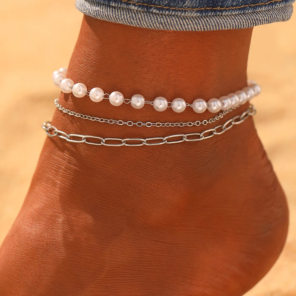 Stainless Steel Anklet Cross Pendant White Imitation Pearl Design Various styles to choose Fashion Anklet For Women Jewelry New