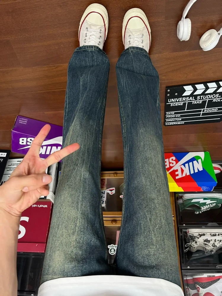 

Мужские джинсы Cleanfit American Sle Lightning Pattern, прямые, облегающие, повседневные, ветрозащитные, осенняя мода в стиле High Street