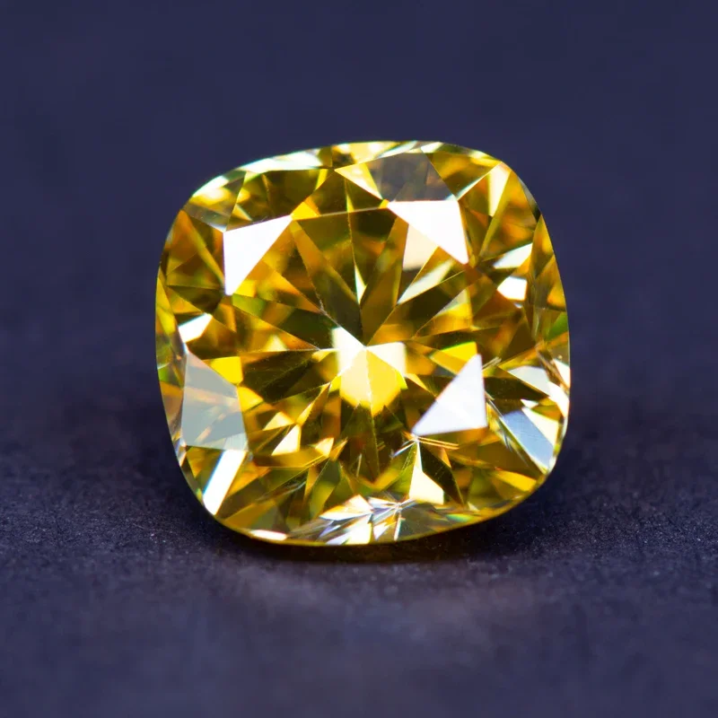 

Moissanite Stone Cushion Cut Golden Yellow Color Lab Grown Diamond for Diy Charms Fine Jewelry with GRA Certificate