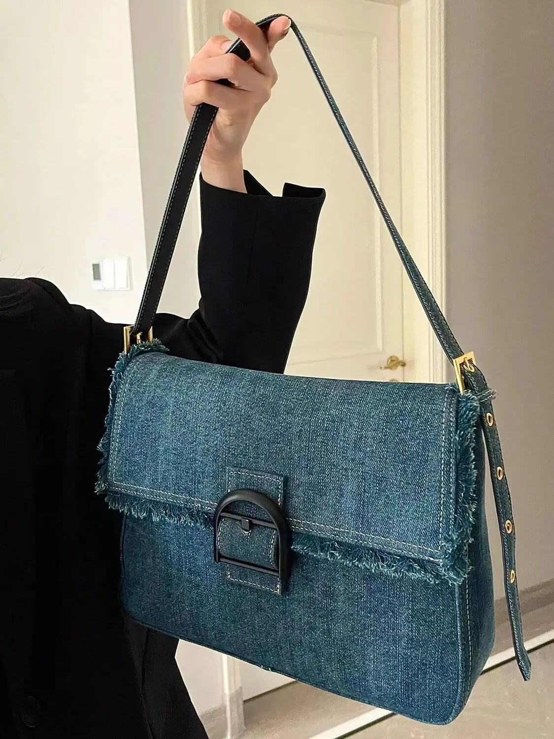 Borsa con nappe in Denim Miyagawa 2023 borsa sotto le ascelle di nuova moda borsa a tracolla per pendolari Versatile retrò per borse con manico