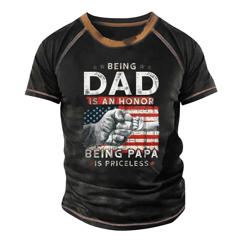 3D Printing Retro Men Graphic T-Shirt Casual Short-Sleeved Tee Tops Being Dad Tshirt For Men Round Neck Streetwear Ropa Hombre