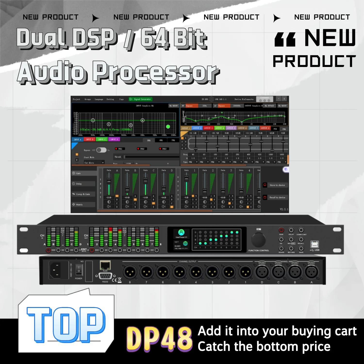 

Drive Rack Dual Core DSP DP48 Professional Digital Audio Sound Processor 4In 8Out Pro Speaker Management System 32 Effect Backup