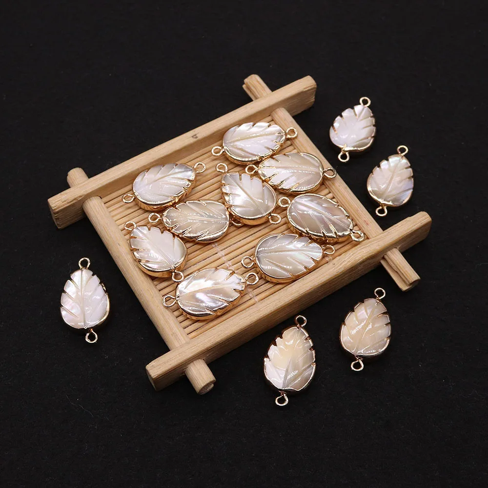 2pcs Natural Freshwater Shell Pendant Carved Leaf Shape Crafts Charm DIY Jewelry Making Necklace Bracelet Handmade Accessories