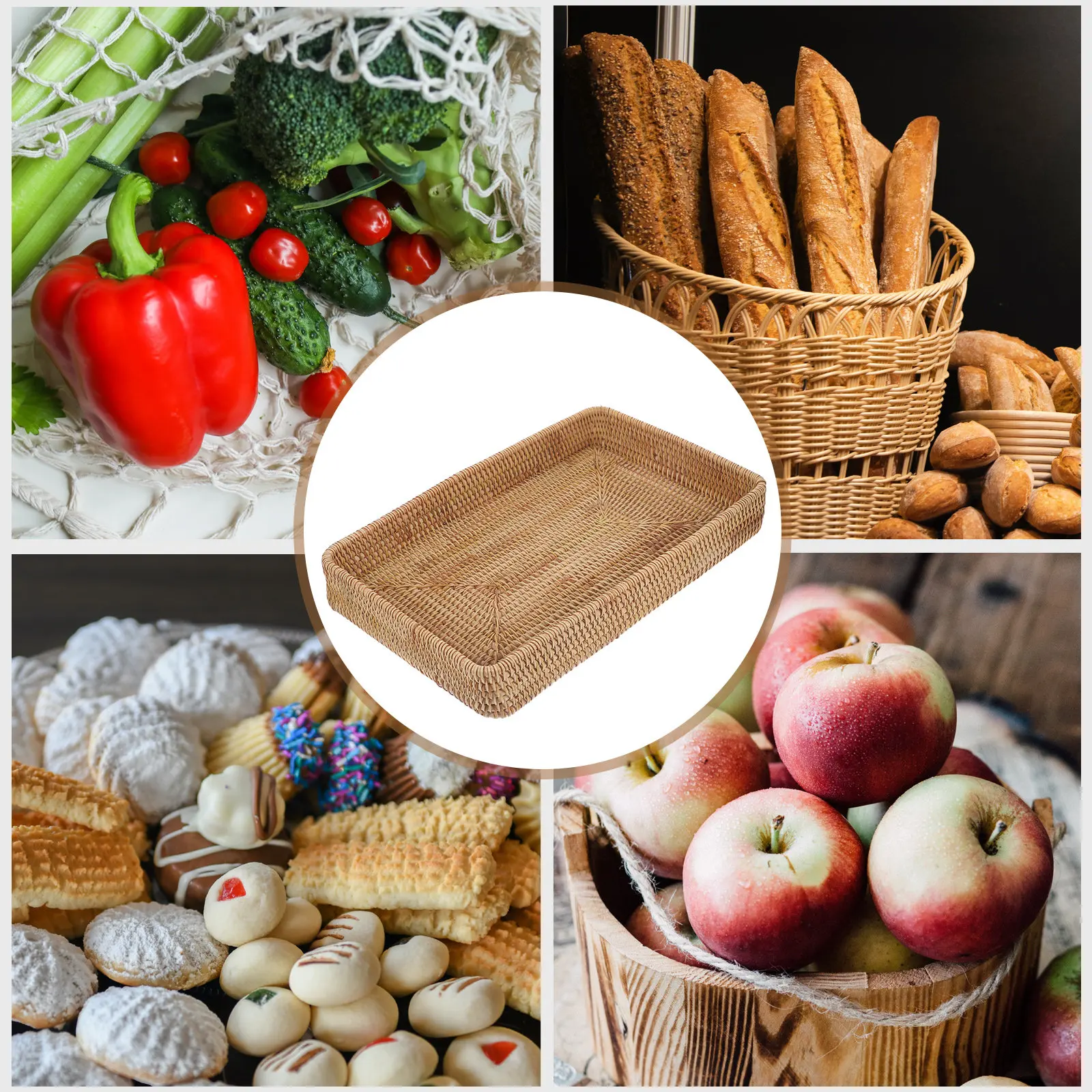 Rectangular Large Rattan Tray Handwoven Decorative Serving Storage Tray for Kitchen Coffee Table Home Decor Rattan Plate
