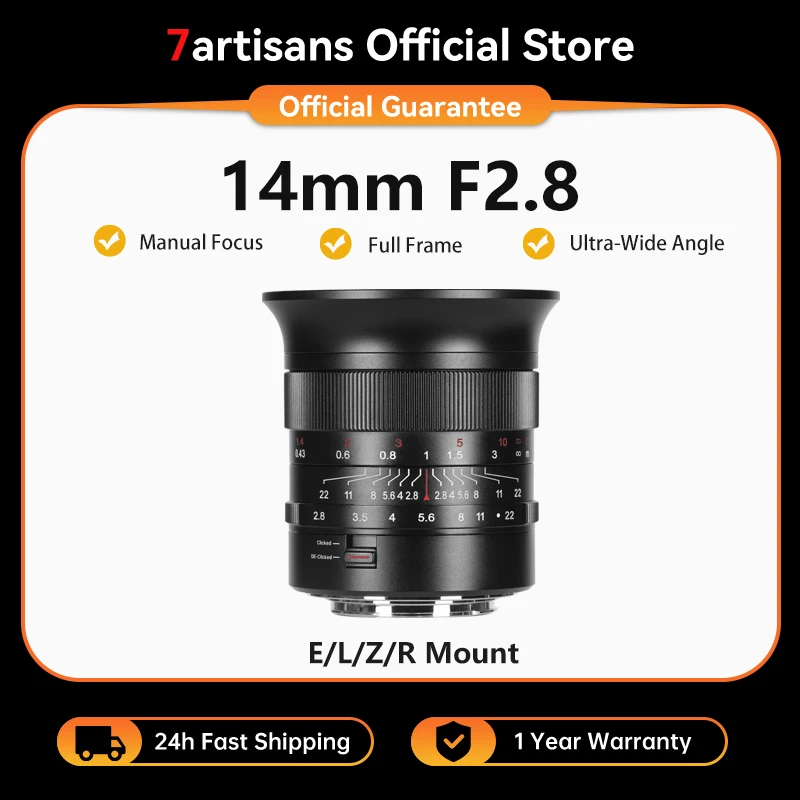 7artisans 14mm F2.8 Full Frame Ultra Wide Angle Manual Focus Lens for Sony E A7C II Canon R Nikon Z Z5 Z7 II L Mount Cameras