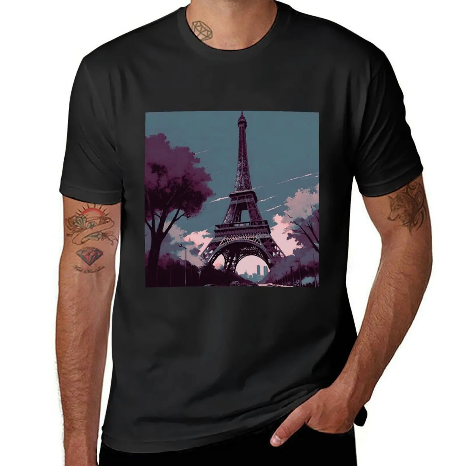 Enigmatic Elegance: Mystical View of the Eiffel Tower in Paris T-Shirt korean fashion vintage shirts graphic tees t shirts men