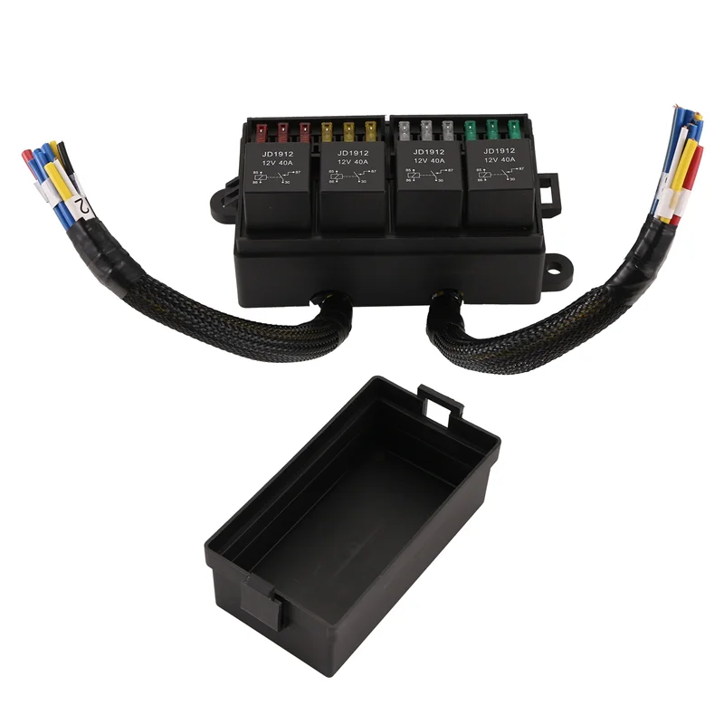 

A88Z 2X 12V Car Fuse Relay Box Pre-Wired Fuse And Relay Box With 4 Relay 12 Way ATC/ATO Fuses Sealed 12V Relay Fuse Box