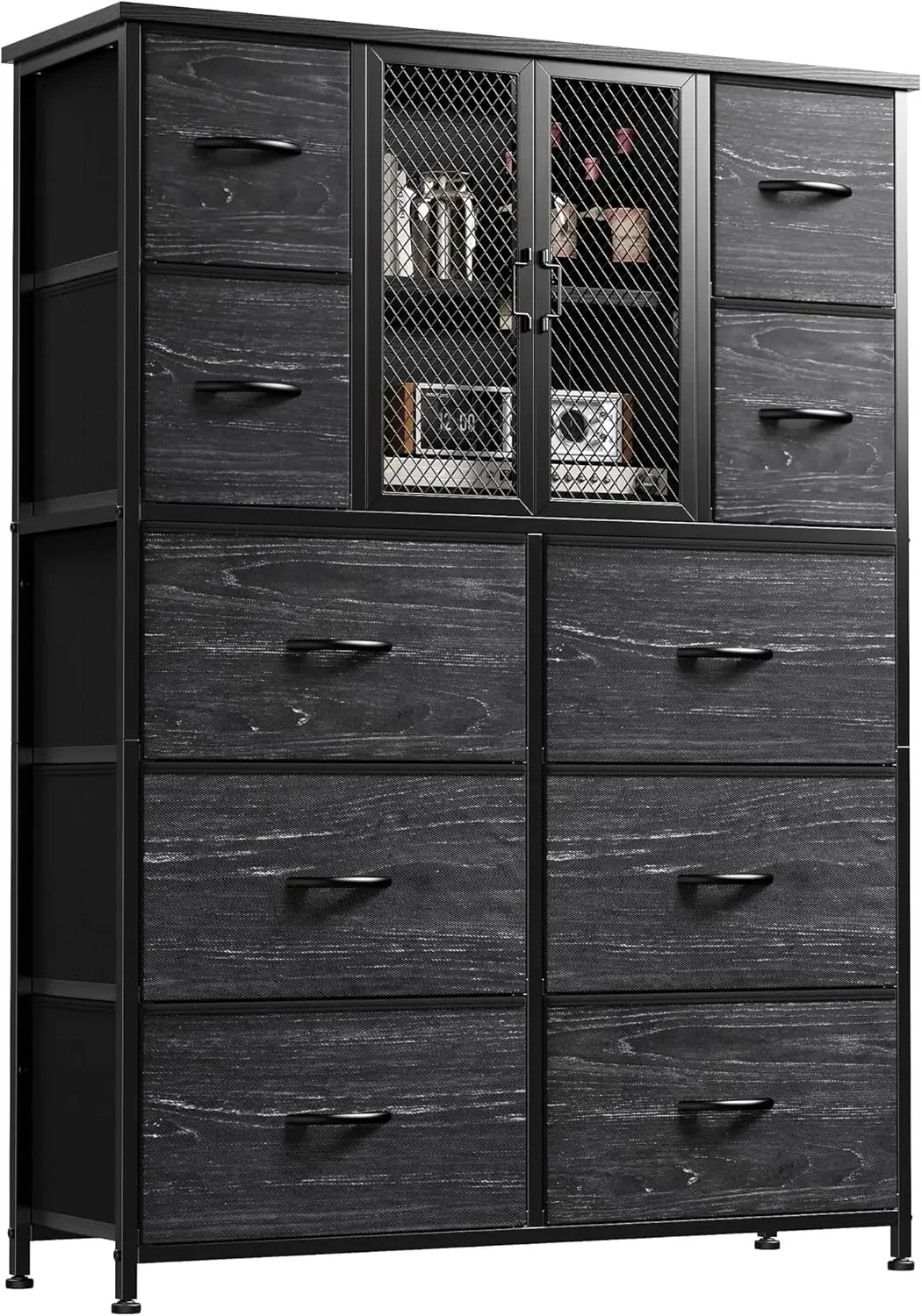 Dresser for Bedroom with Mesh Door Tall Dressers & Chests of Drawers with 10 Fabric Drawer Dresser Organizer,Meta