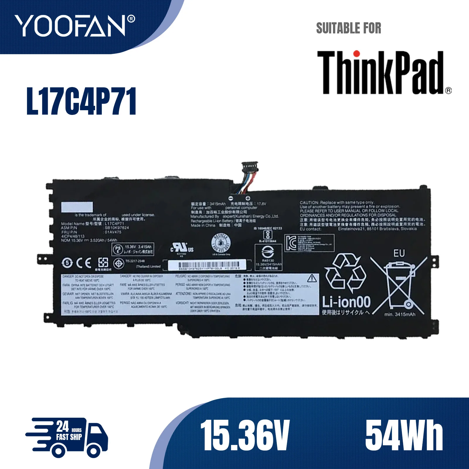 YOOFAN batería para Lenovo ThinkPad X1 YOGA GEN 3 2018 01AV475 L17M4P71 L17C4P71 SB10K97623 01AV499 L17C3P71, nueva, 01AV474