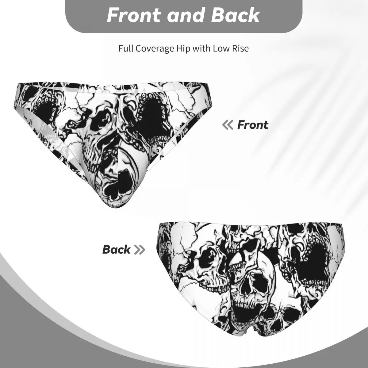 Men's Sexy Briefs Breathable Bikini Black And White Skulls Men Underpants Low Cut Man Underwear Panties - view 5