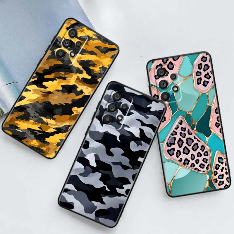 

Camouflage leopard print Phone Case For Samsung A73 A72 A71 A55 A54 A53 A52 A51 A13 A22 A16 A15 A12 A14 A05 A06 5G Black