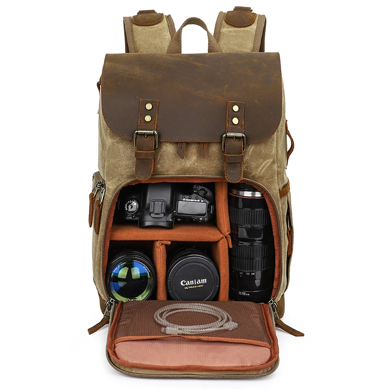 Waterproof Camera Bag Backpack Leather Batik Canvas Photo Bag Durable DSLR SLR Camera Lens Case for Canon Nikon Sony Fuji Pentax