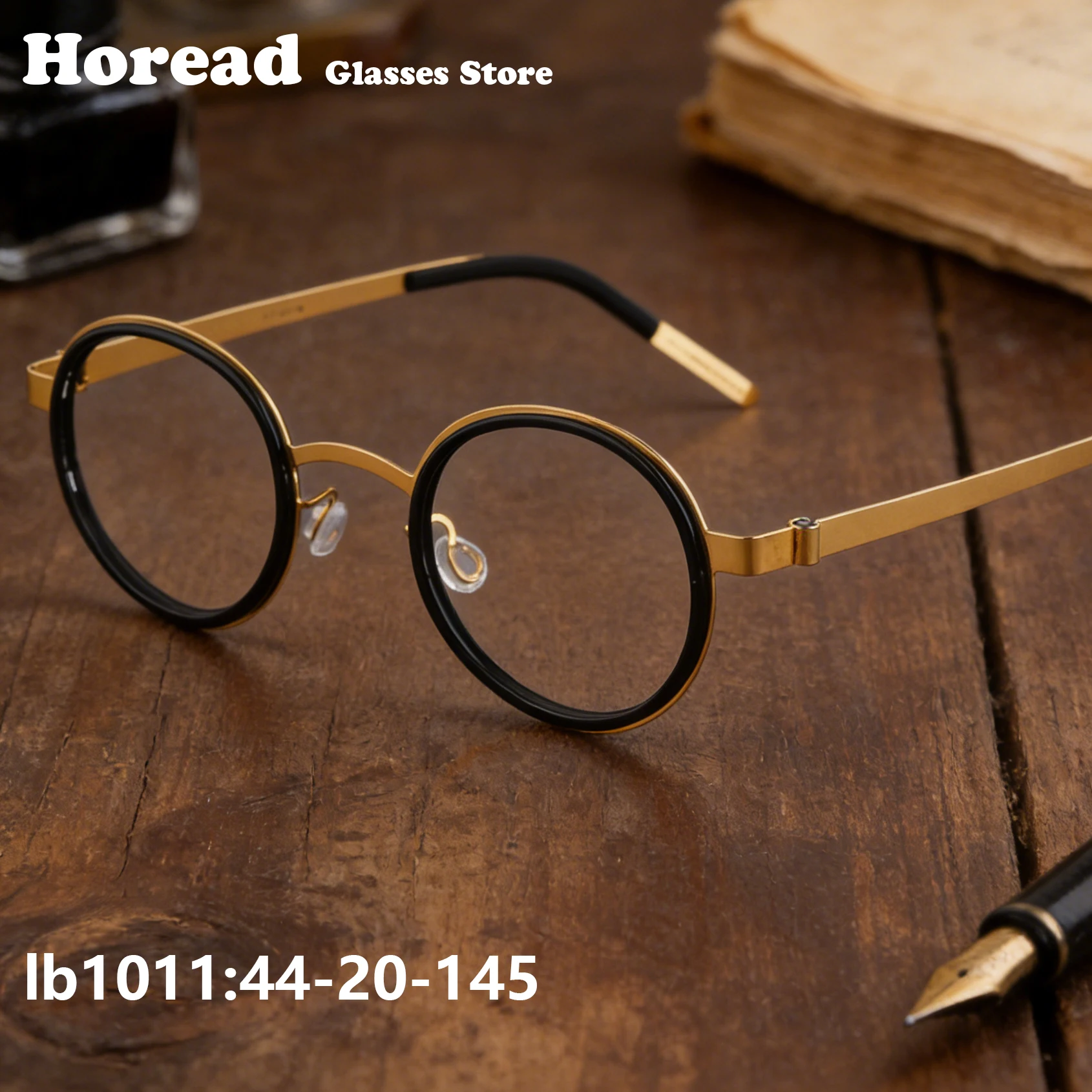 デンマークヴィンテージ-1011-ラウンドチタンアセテートメガネフレーム男性女性ファッションレトロブランドデザイナースクリューレス眼鏡眼鏡