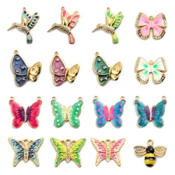 3pcs/Lot French Stainless Steel Bee Butterfly Bracelets DIY Charms Women Enamel Humming Bird Necklace Pendant Butterfly Jewelry