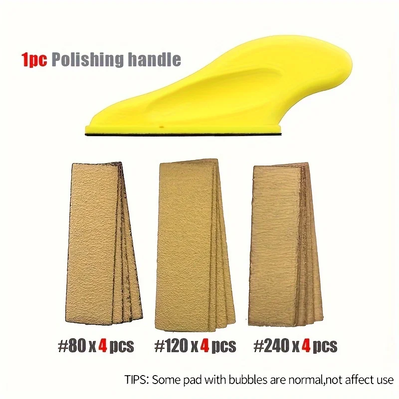 1 Stück Handschleifwerkzeug und 12-teiliges Polierset mit Detailgriff-Schleifwerkzeugen 80 #   120 #   240 #   Schleifpapier für Holz/Metall - Für DIY & Professionelle Anwendungen