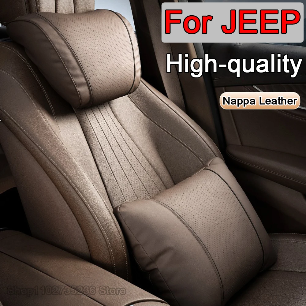 Car Headrest Nappa leather Neck Pillows Seat Support Waist Pillow For JEEP Renegade Patriot Compass Wrangler Grand Accessories