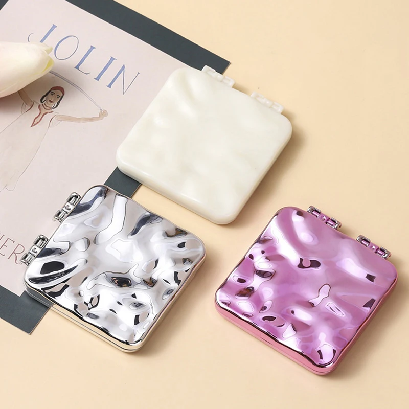 Foldable Plating Makeup Mirror Portable Round Folded Compact Mirrors  Double-sided Pocket Cosmetic Mirror Making Up Personalized