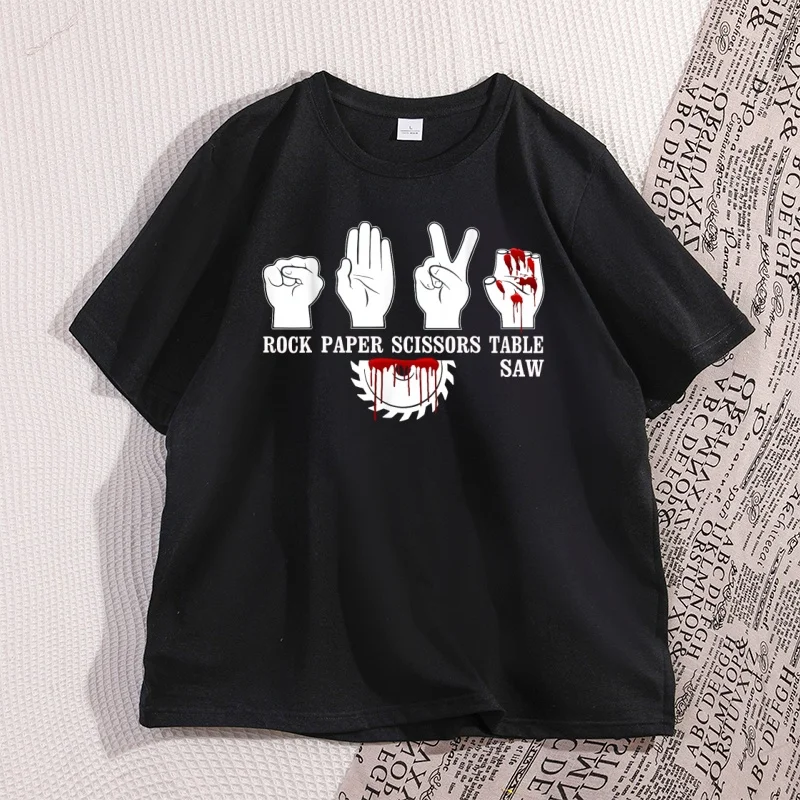 Rock Paper Scissor Table Saw T Shirt Funny Carpentry Woodworking T-Shirt Man Designer Clothes Male Tshirt Cotton Short-sleeve