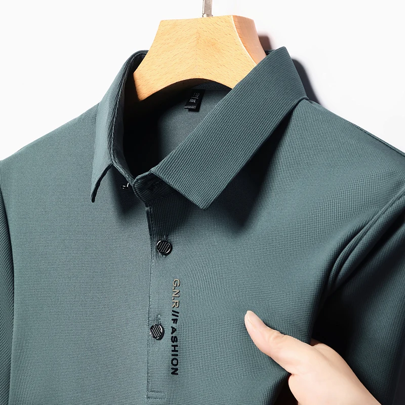 

Мужская роскошная брендовая рубашка-поло с длинными рукавами и принтом, новинка 2025, весна-осень, модная футболка с лацканами без жары, мужская одежда