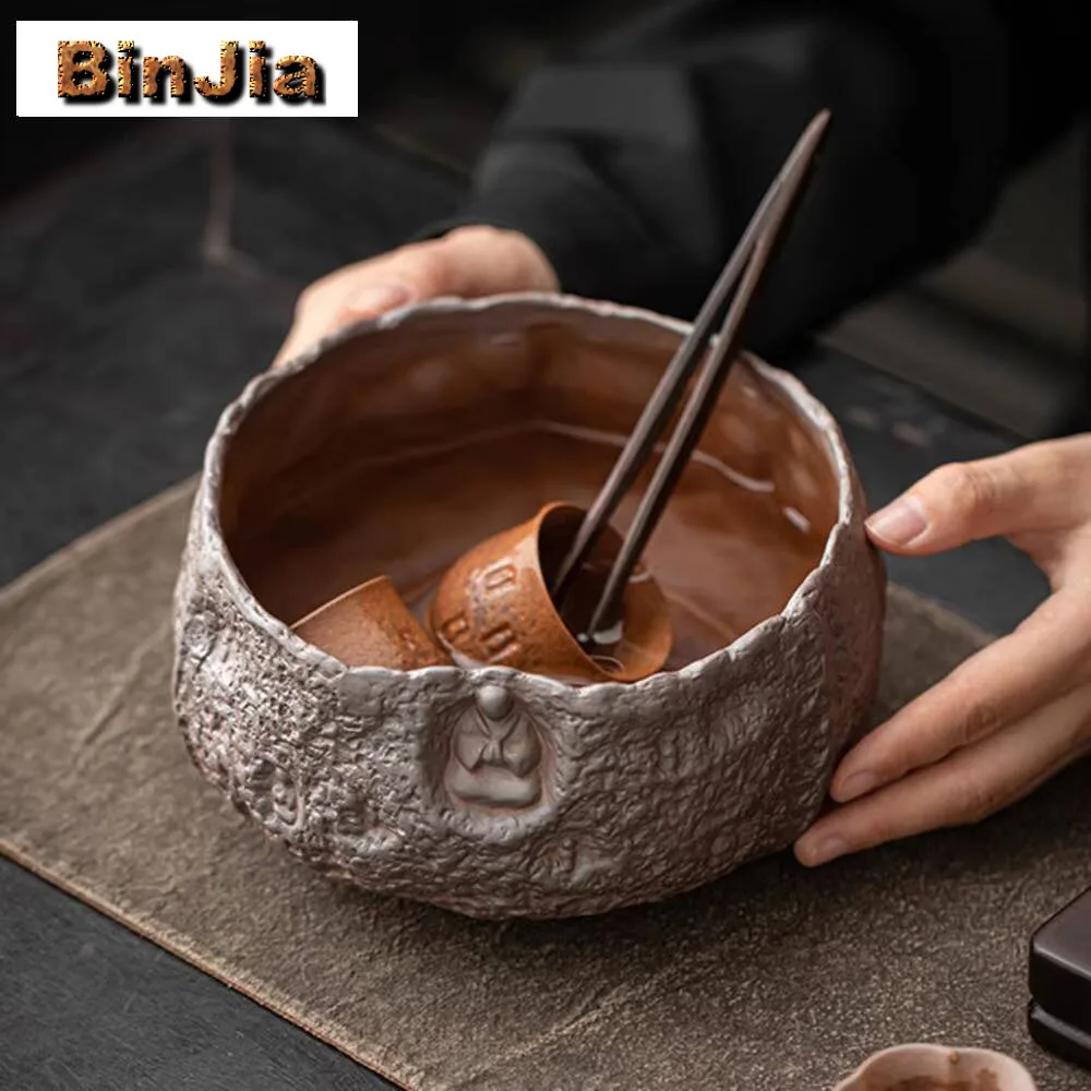 1300Ml Rough Pottery Buddha Jianshui Japanese Old Rock Mud Washing Cup Bowl Writing-Brush Washer Chaxi Accessories Collection